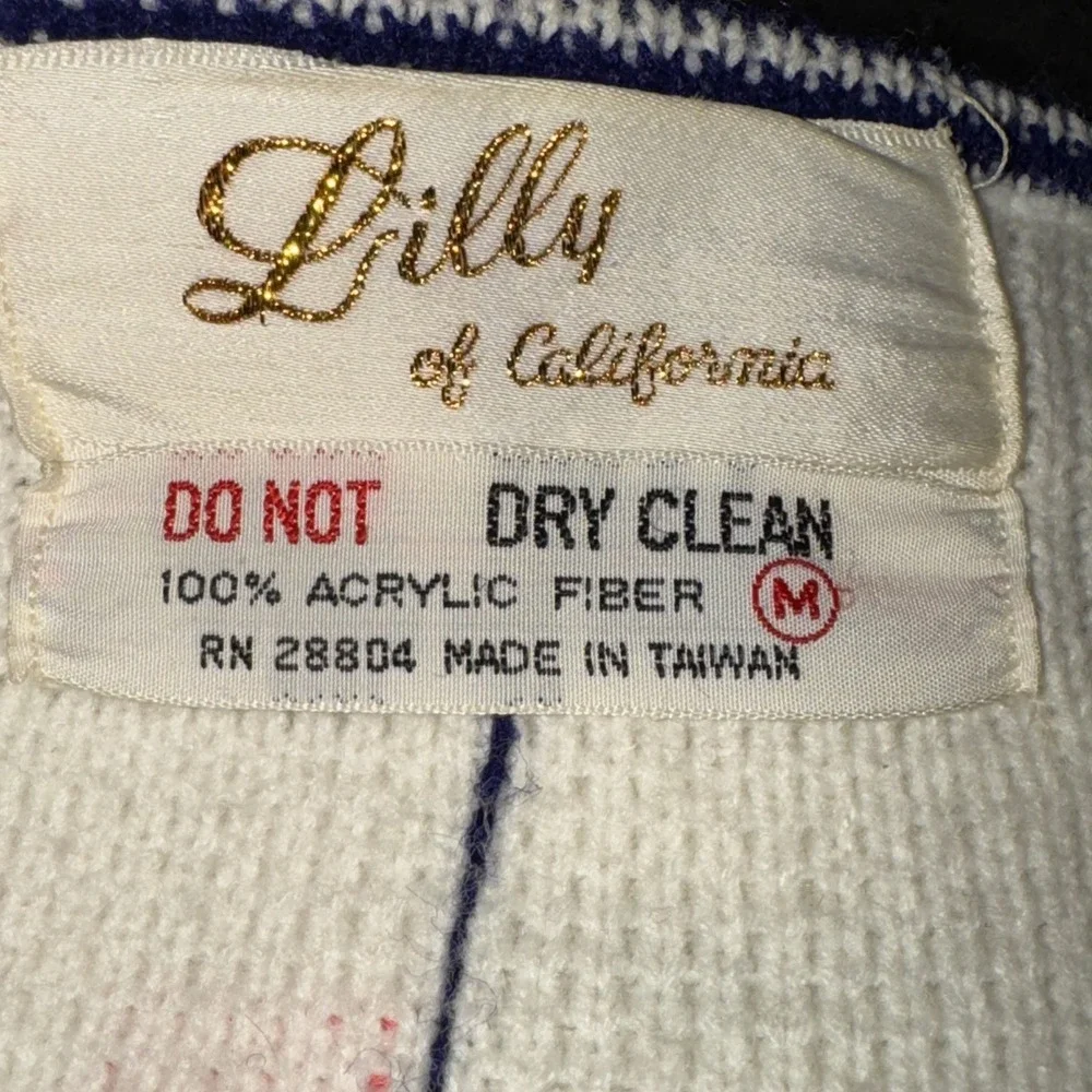 Vintage 80's Lilly of California White Blue Red Mod Cardigan Sweater Womens M - Picture 4 of 4